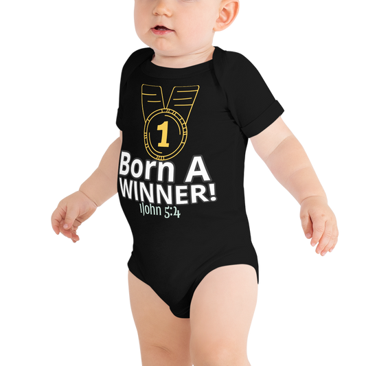 Born A WINNER! (1John 5:4) - Baby Unisex Short Sleeve One Piece Onesie